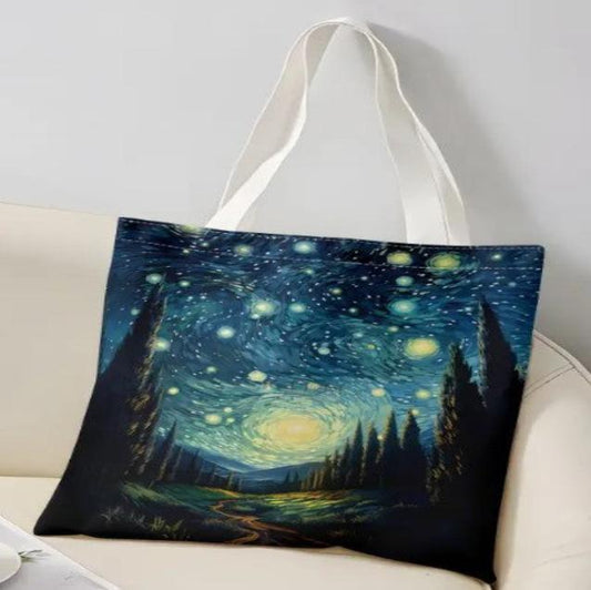 Chic Starry Night Canvas Tote Bag for Women